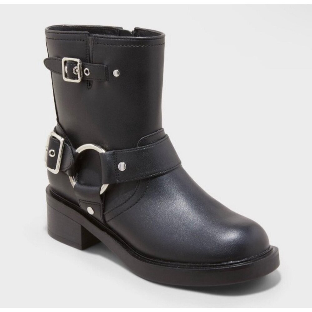 Universal Thread Women’s Connor Black Ankle  Buckle Boots memory foam size 8 NWT